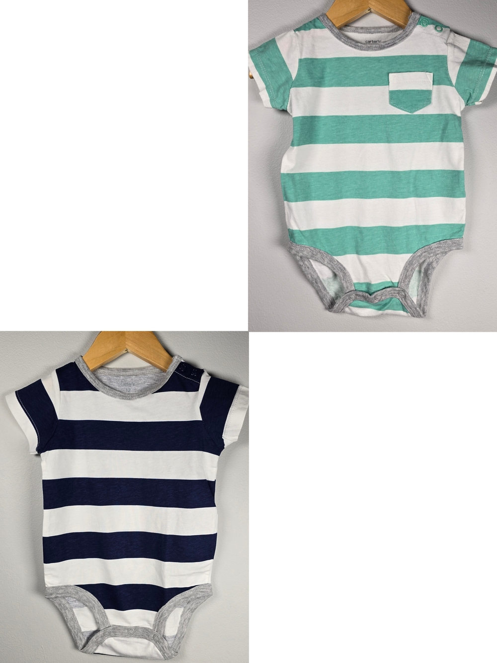 Bundle Striped Short-Sleeve Baby One-Piece in Teal and Navy NWOT Body Suit